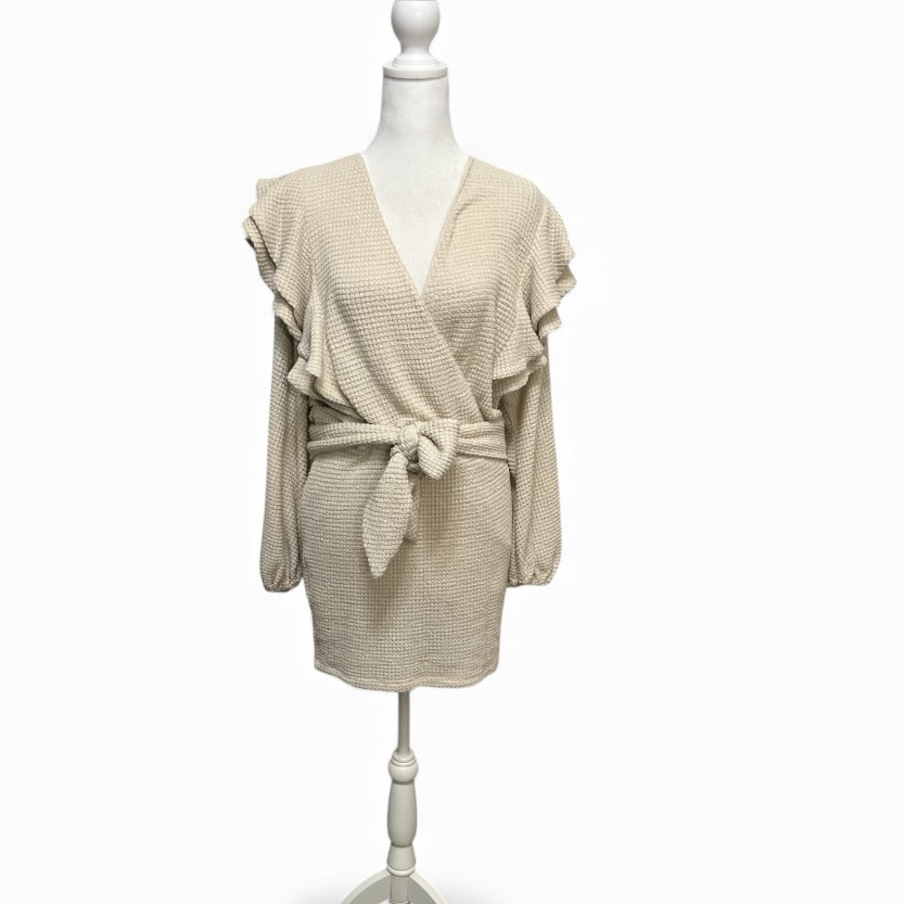 Saylor Waffle Knit Faux Wrap Tie Dress